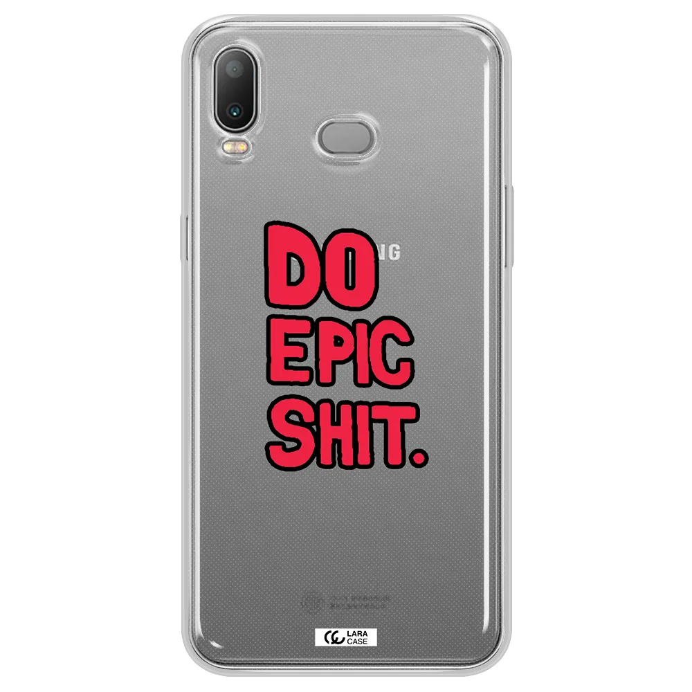 a red and black text Samsung A6S Clear TPU Case