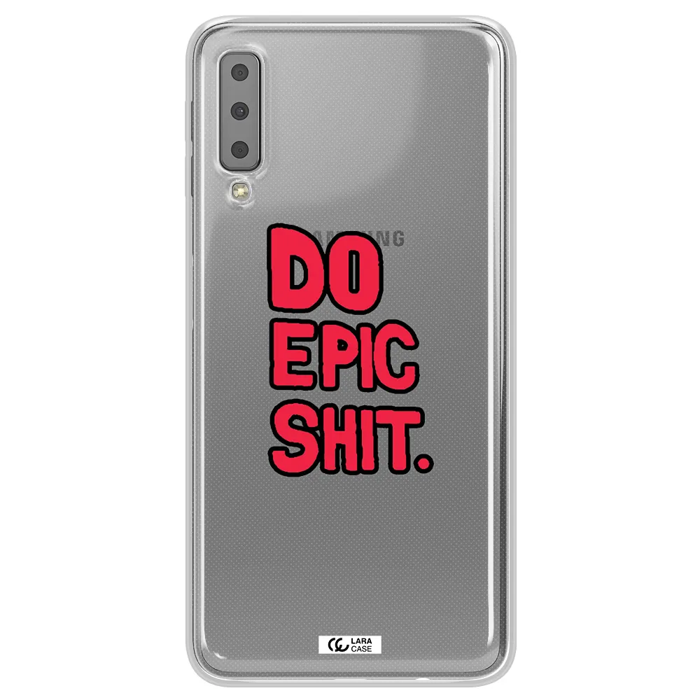 a red and black text Samsung A7 2018 Clear TPU Case