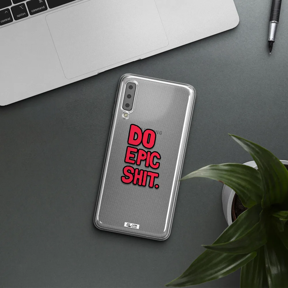 a red and black text Samsung A7 2018 Clear TPU Case