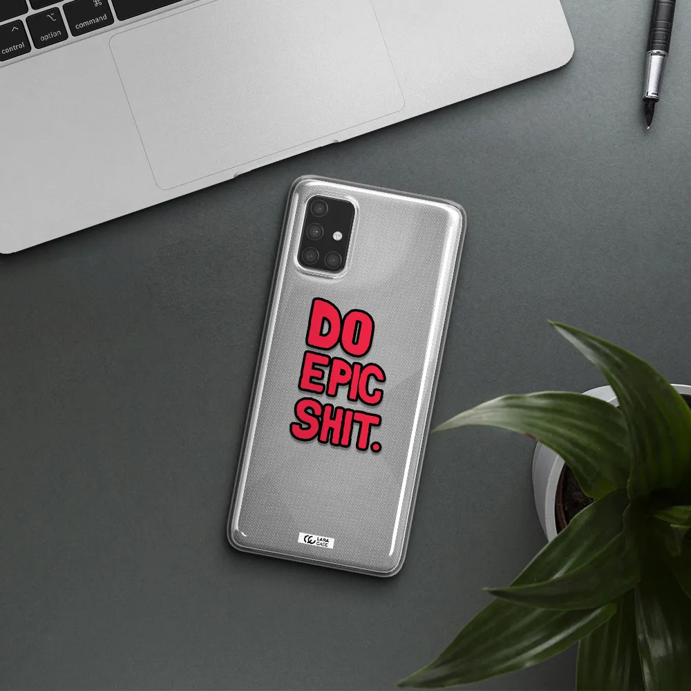 a red and black text Samsung A71 Clear TPU Case