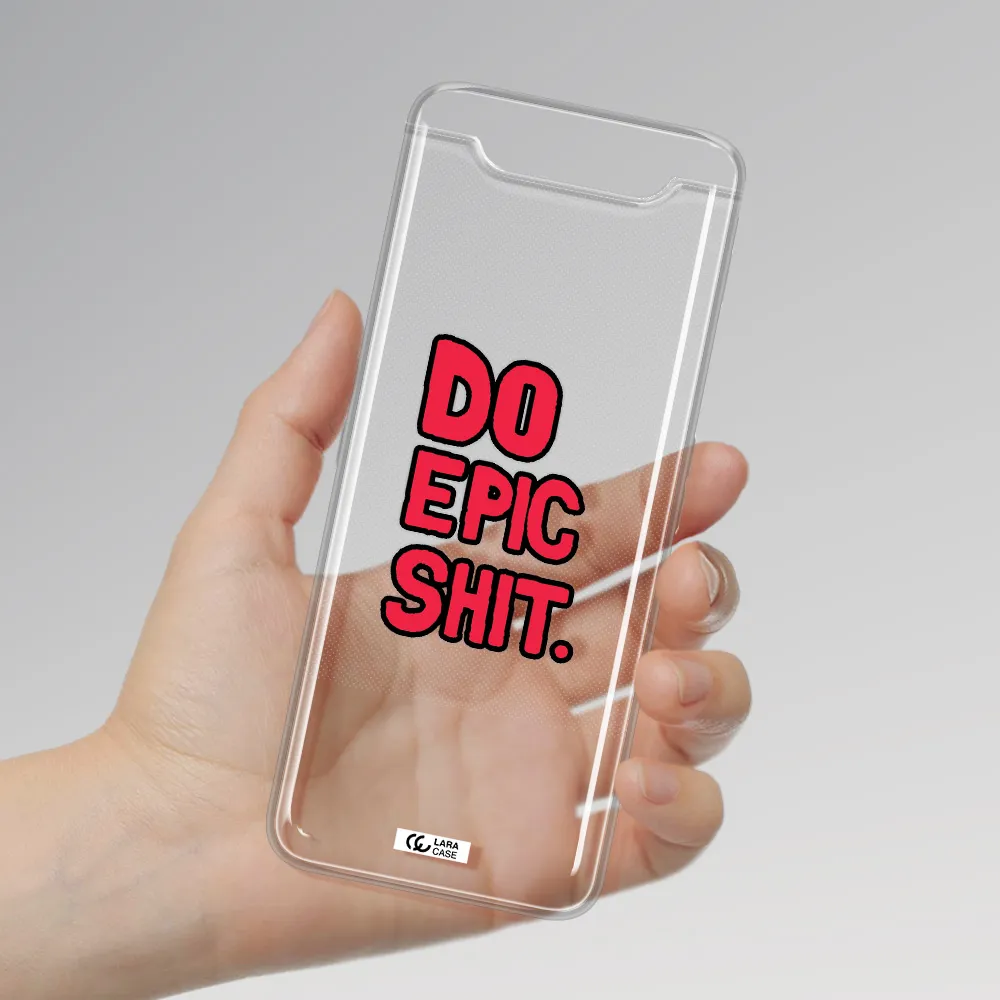 a red and black text Samsung A80 Clear TPU Case