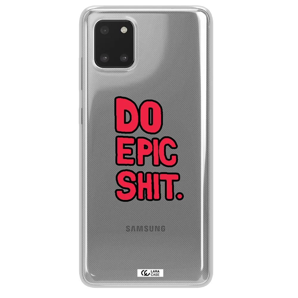 a red and black text Samsung A81 Clear TPU Case