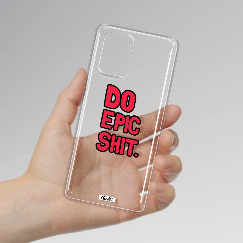 a red and black text Samsung A91 Clear TPU Case