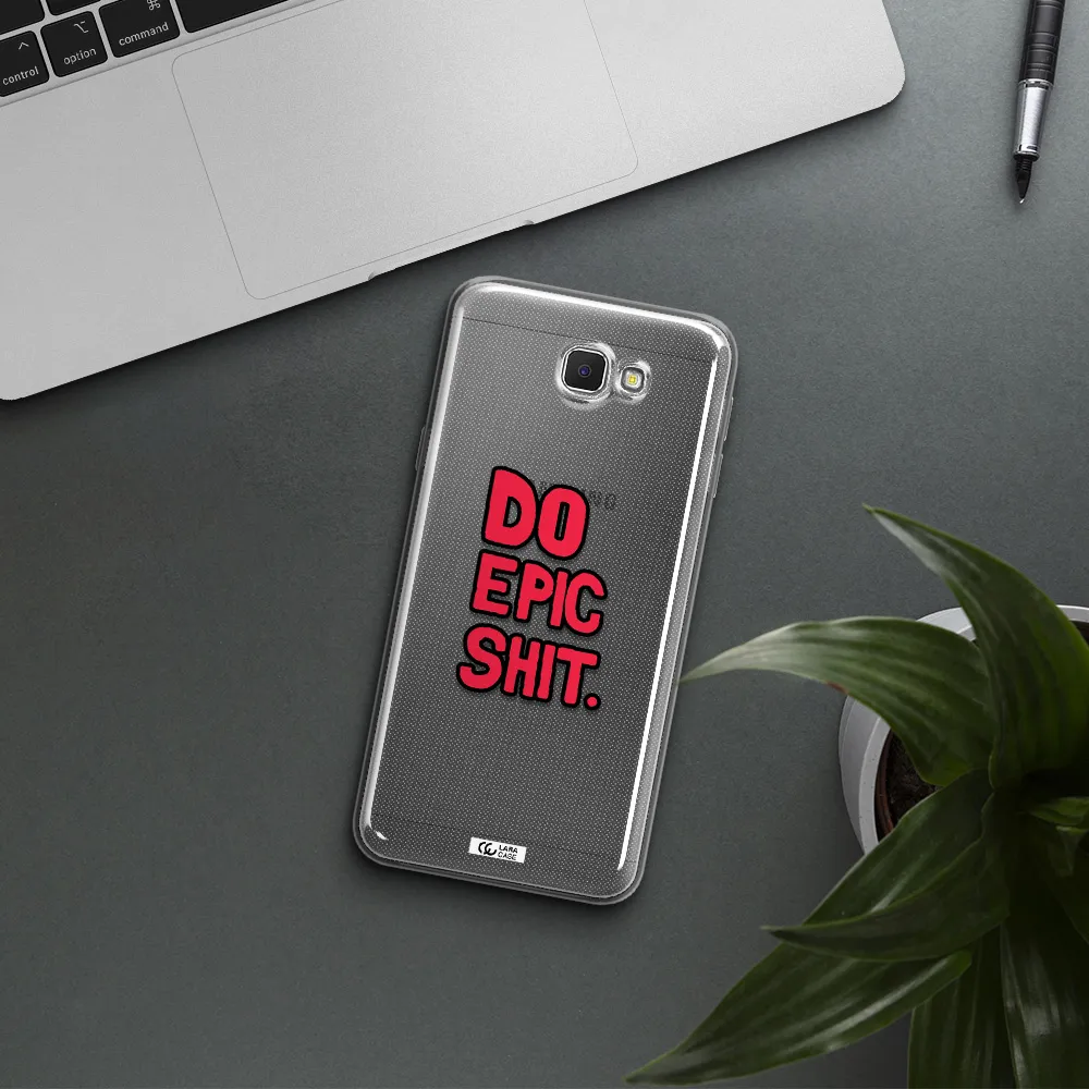 a red and black text Samsung J5 Prime Clear TPU Case