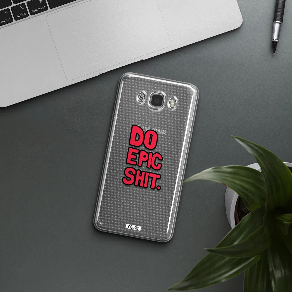 a red and black text Samsung J7 2016 Clear TPU Case
