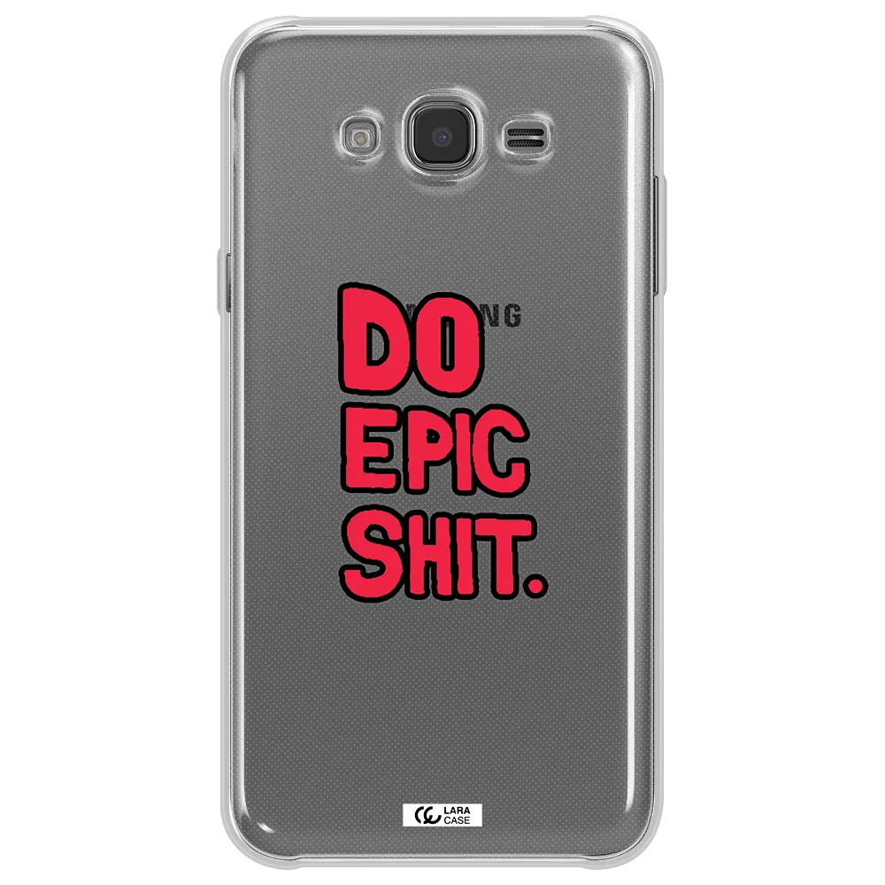 a red and black text Samsung J7 Clear TPU Case