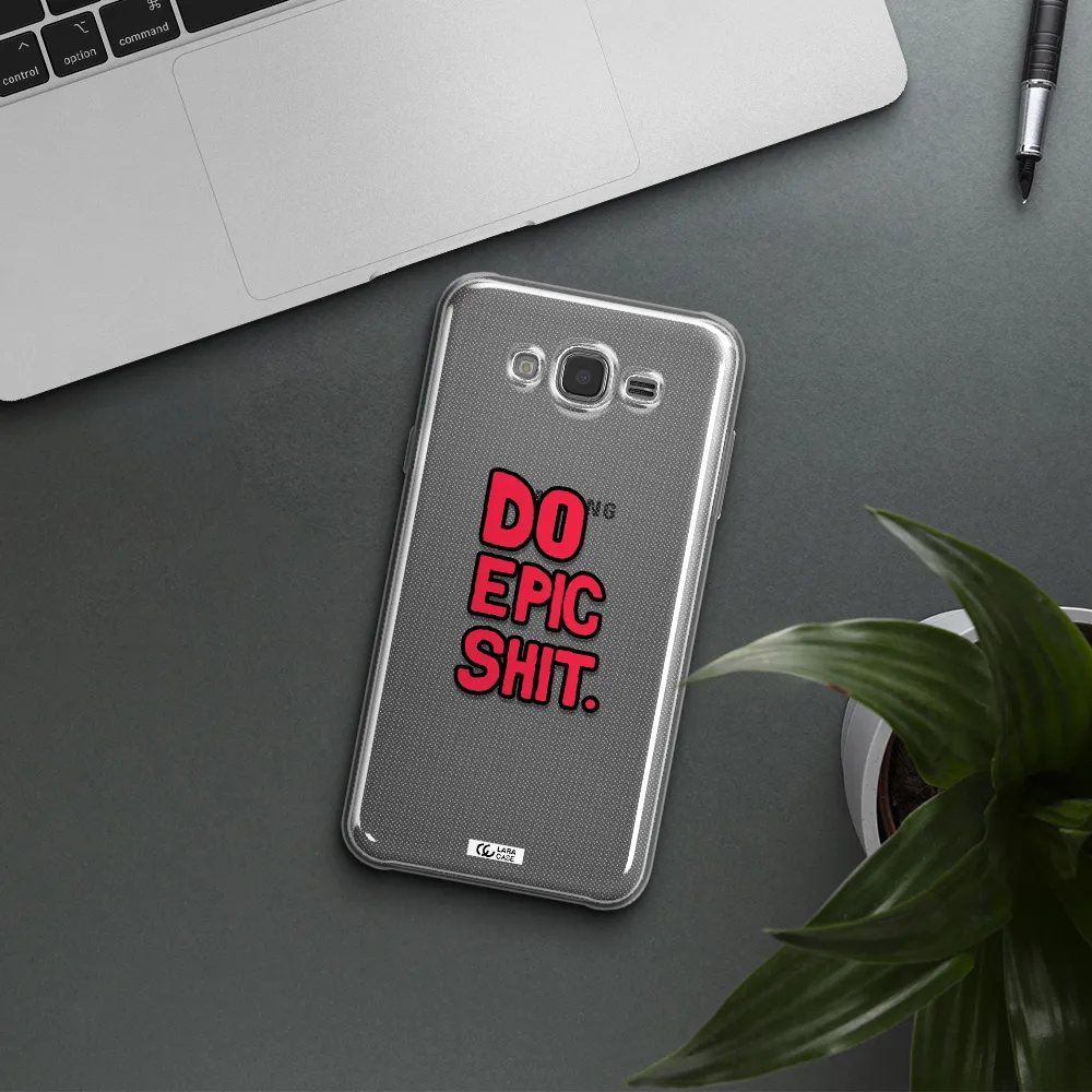 a red and black text Samsung J7 Core Clear TPU Case