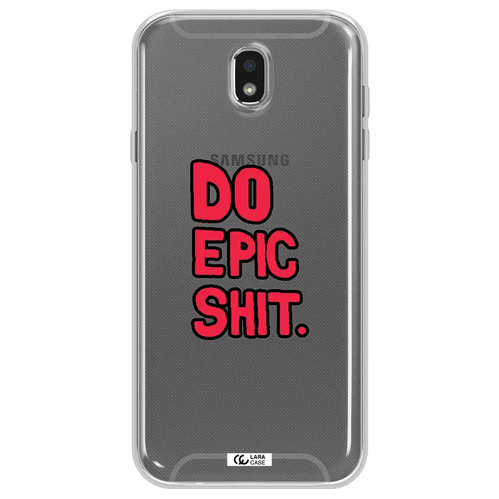 a red and black text Samsung J7 Pro Clear TPU Case