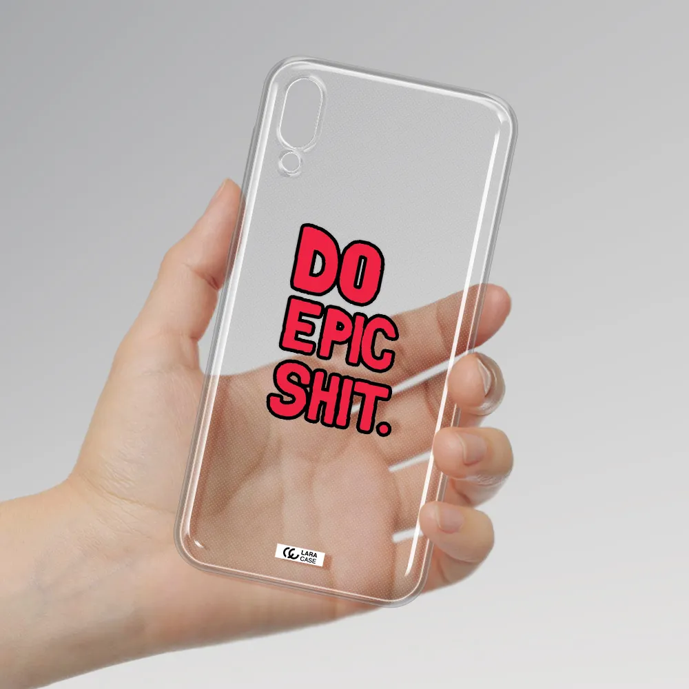 a red and black text Samsung M10 Clear TPU Case