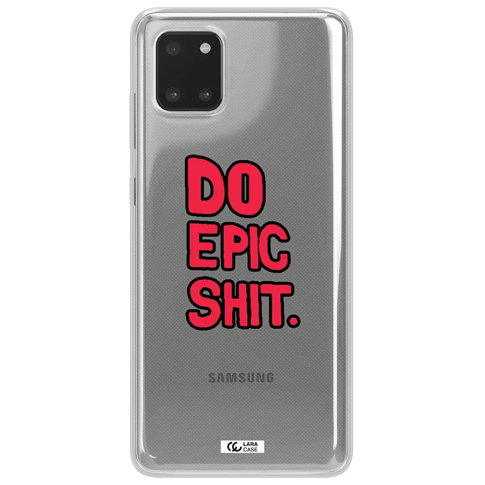 a red and black text Samsung Note 10 Lite Clear TPU Case