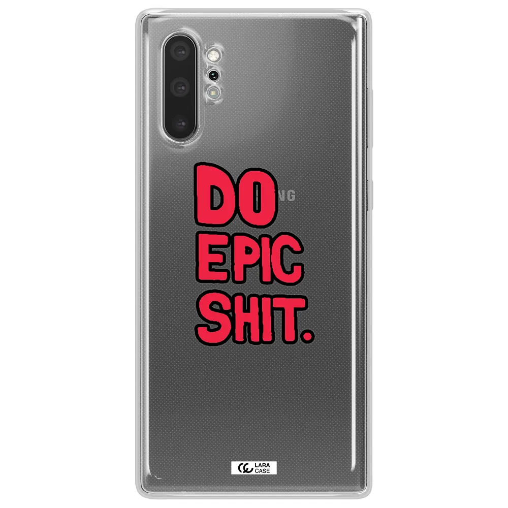 a red and black text Samsung Note 10 Plus Clear TPU Case