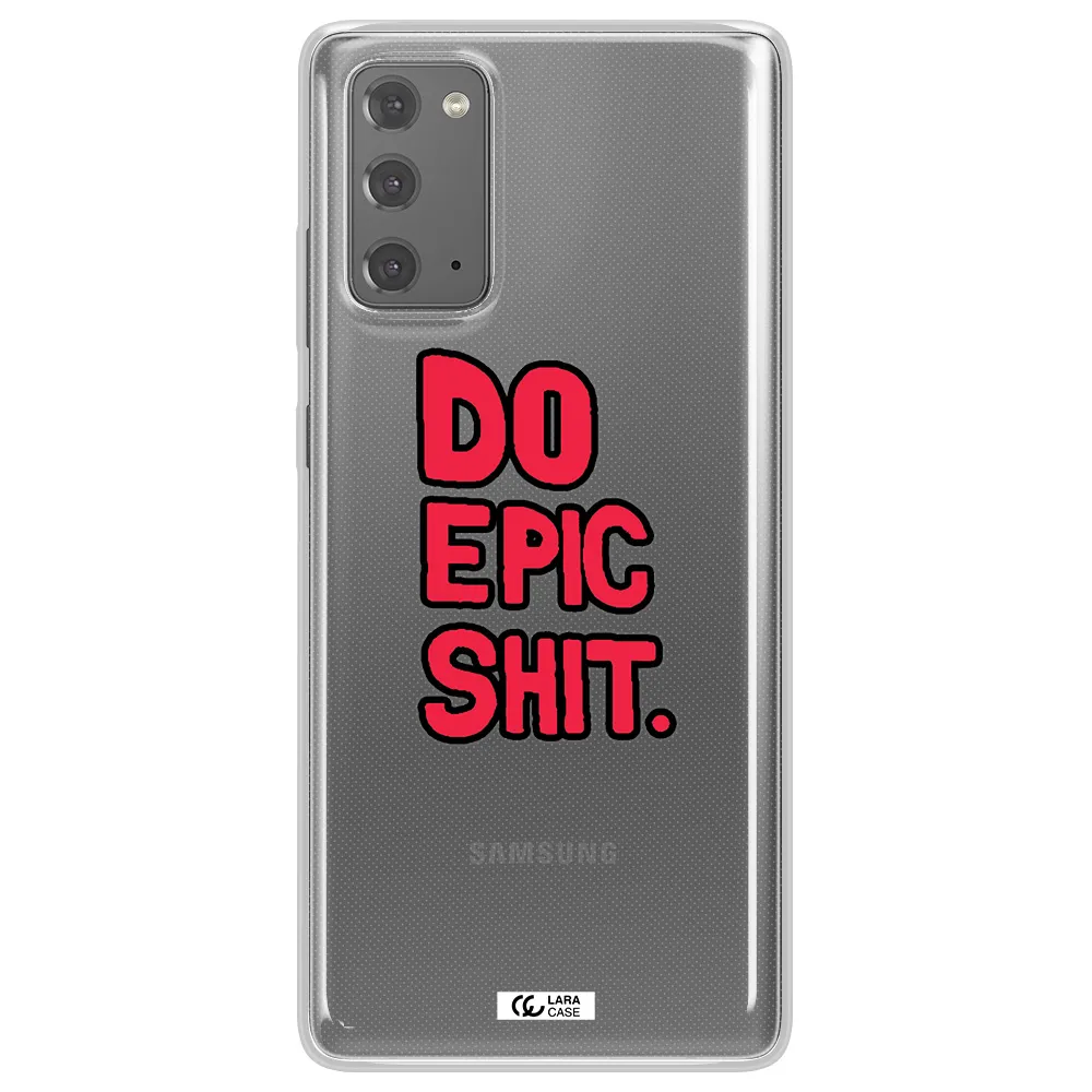 a red and black text Samsung Note 20 Clear TPU Case