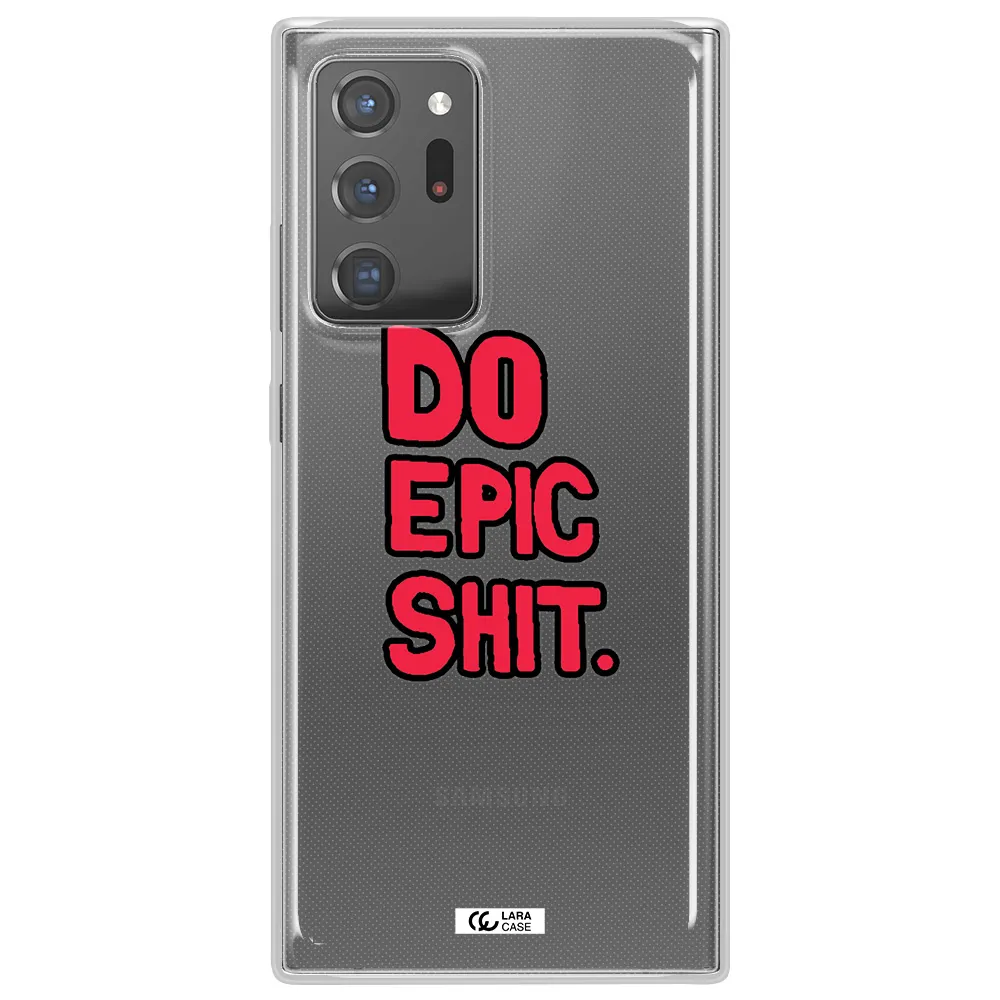 a red and black text Samsung Note 20 Ultra Clear TPU Case