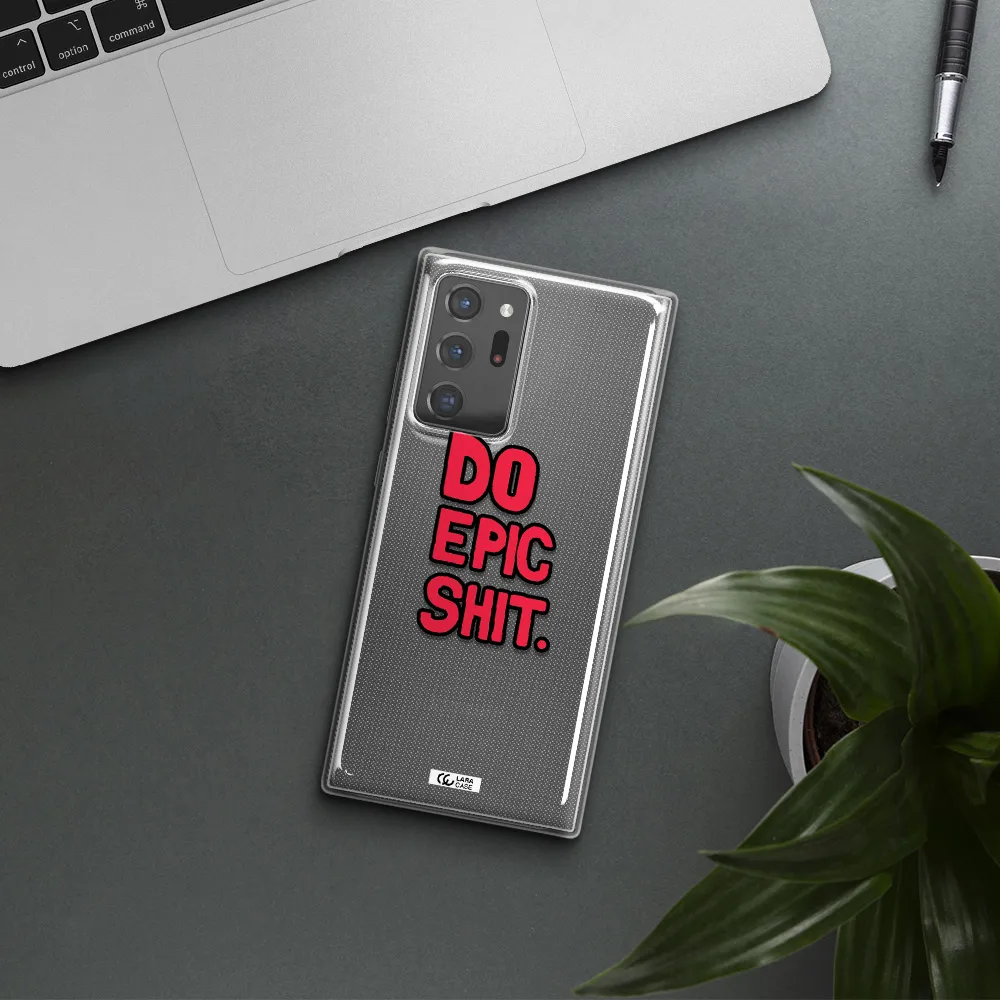 a red and black text Samsung Note 20 Ultra Clear TPU Case