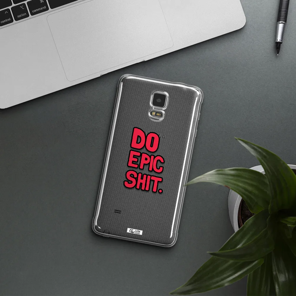 a red and black text Samsung Note 4 Clear TPU Case