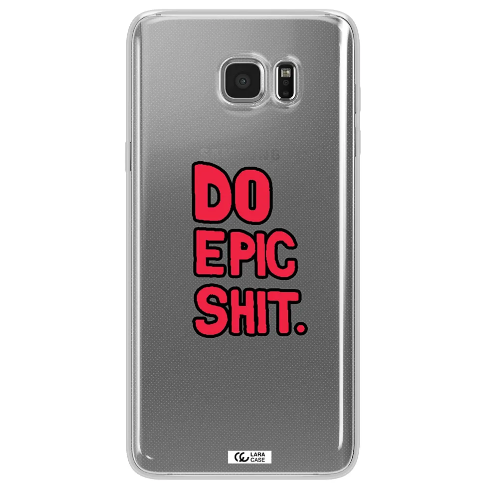 a red and black text Samsung Note 5 Clear TPU Case