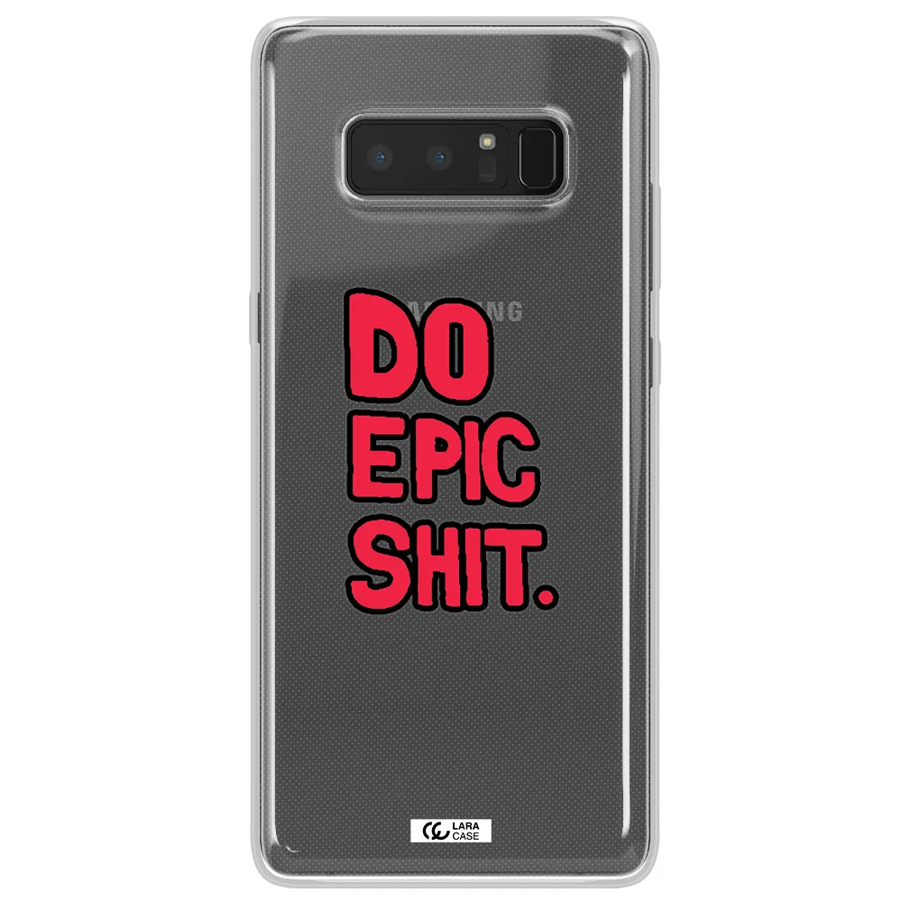 a red and black text Samsung Note 8 Clear TPU Case