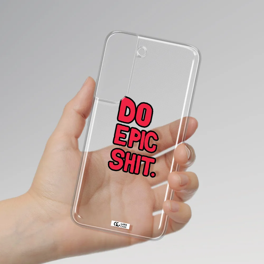 a red and black text Samsung S 22 Clear TPU Case
