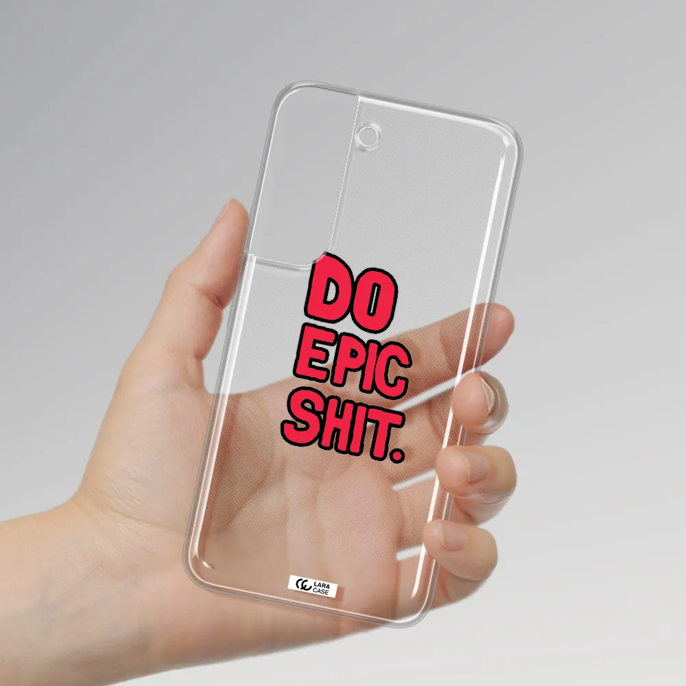 a red and black text Samsung S 22 Plus Clear TPU Case