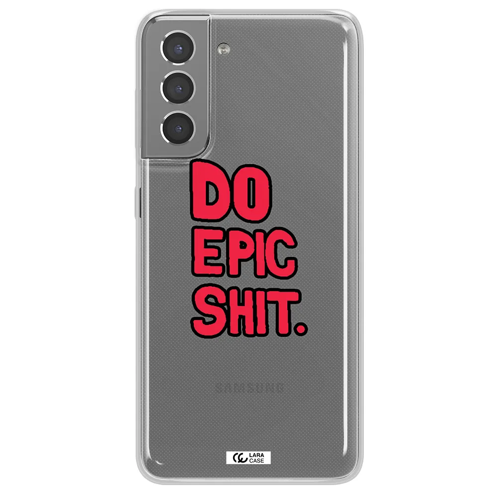 a red and black text Samsung S21 Plus Clear TPU Case