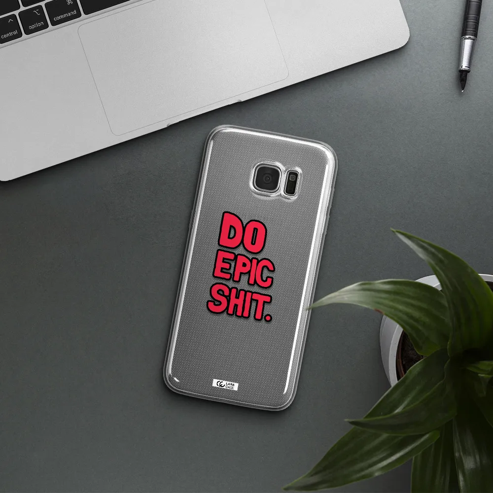 a red and black text Samsung S7 Edge Clear TPU Case