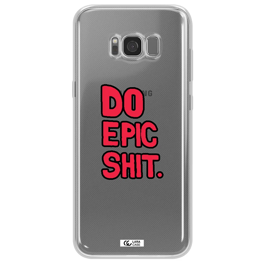 a red and black text Samsung S8 Clear TPU Case