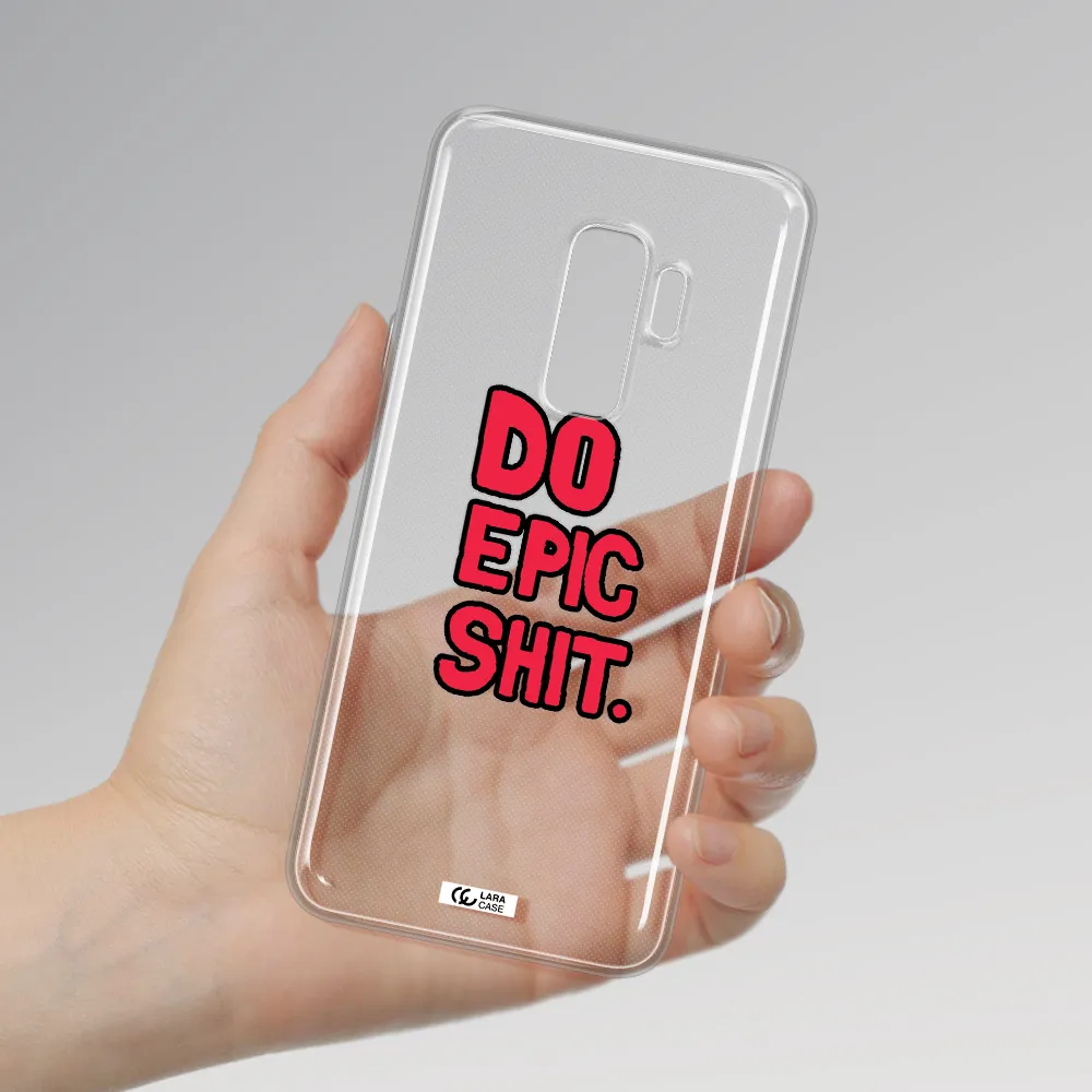 a red and black text Samsung S9 Plus Clear TPU Case