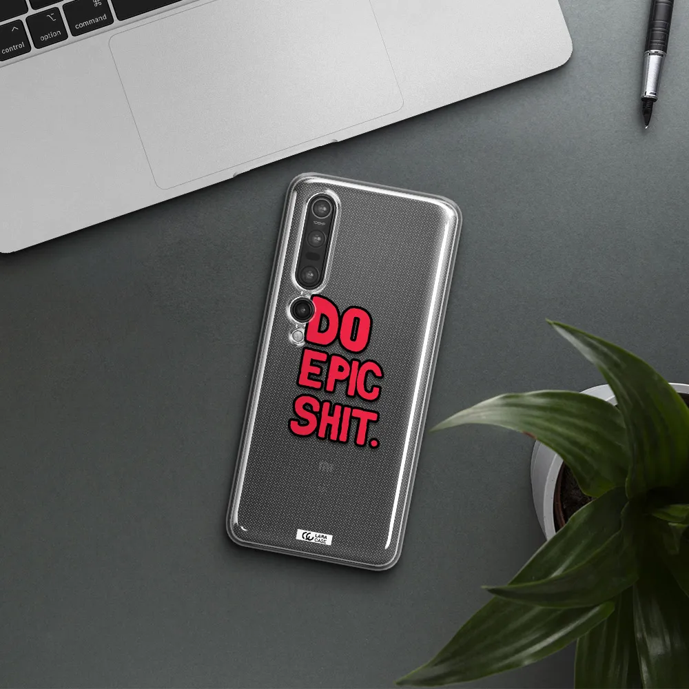a red and black text Xiaomi Mi 10 Pro Clear TPU Case