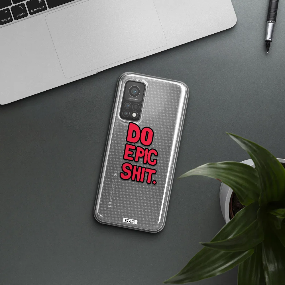 a red and black text Xiaomi Mi 10 T Pro Clear TPU Case