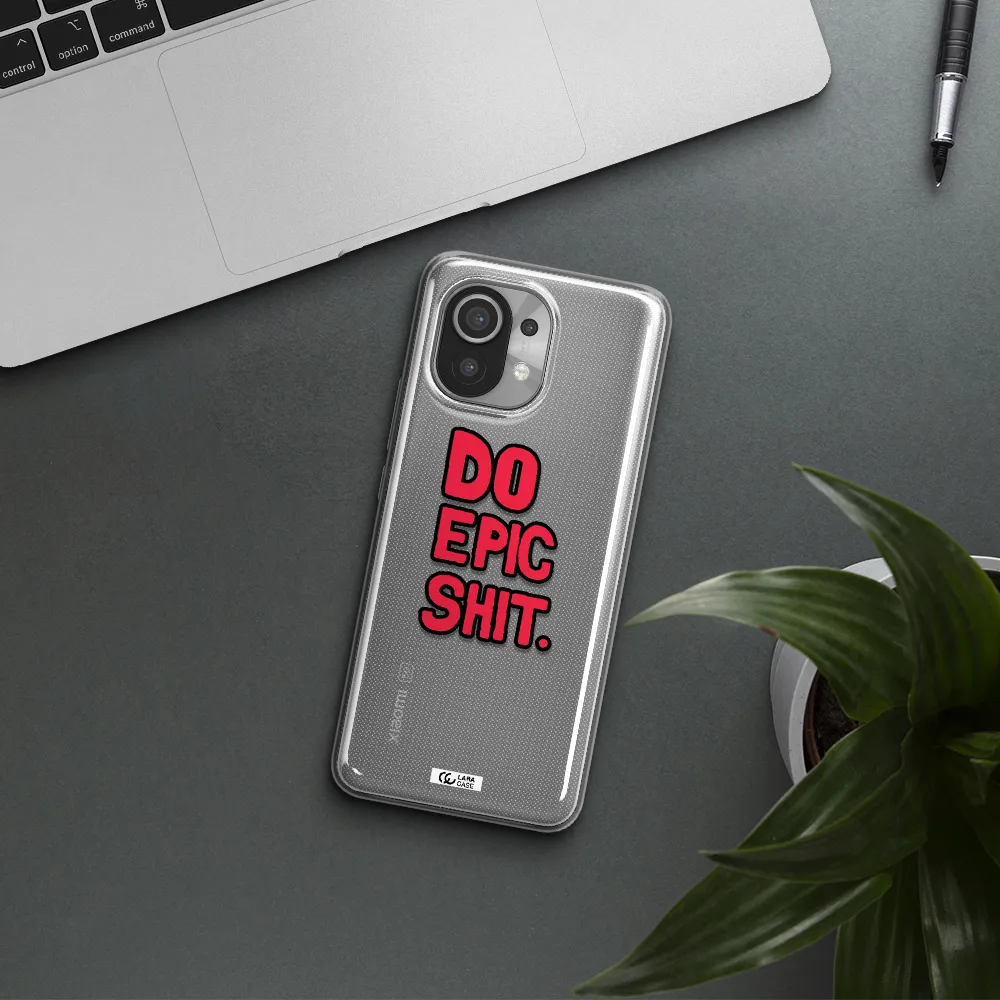 a red and black text Xiaomi Mi 11 Clear TPU Case