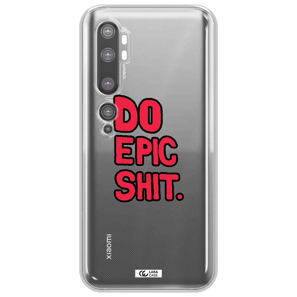 a red and black text Xiaomi Mi Note 10 Clear TPU Case