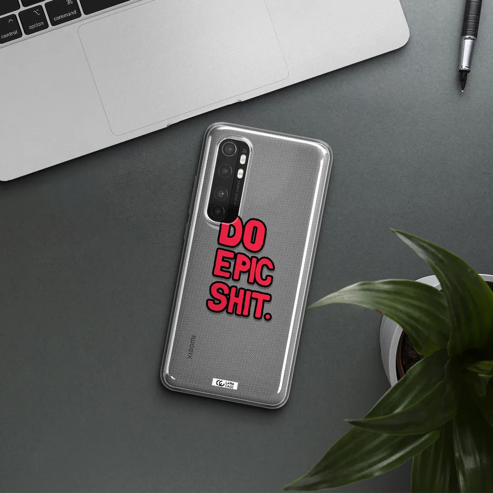 a red and black text Xiaomi Mi Note 10 Lite Clear TPU Case