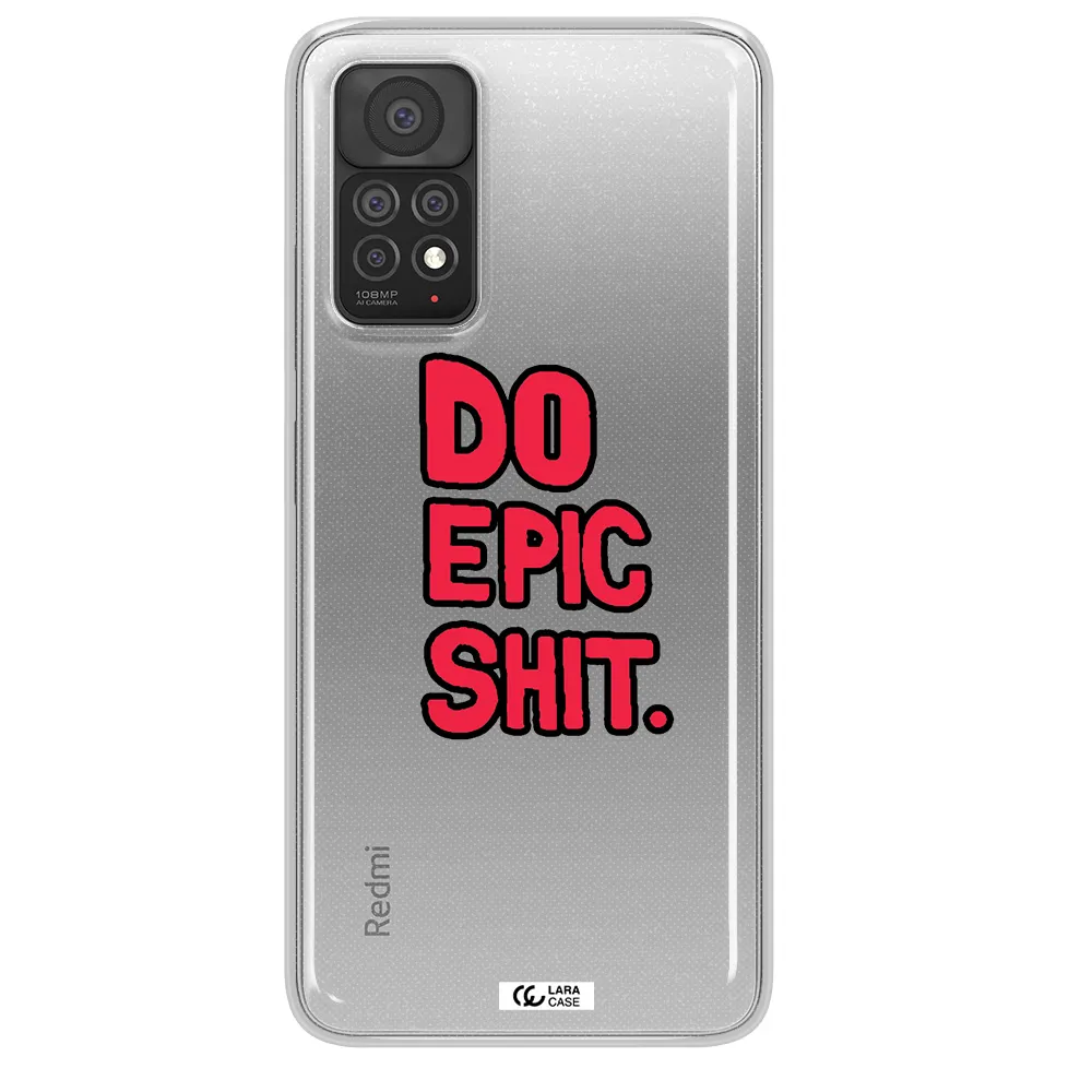 a red and black text Xiaomi Note 11 Pro Clear TPU Case