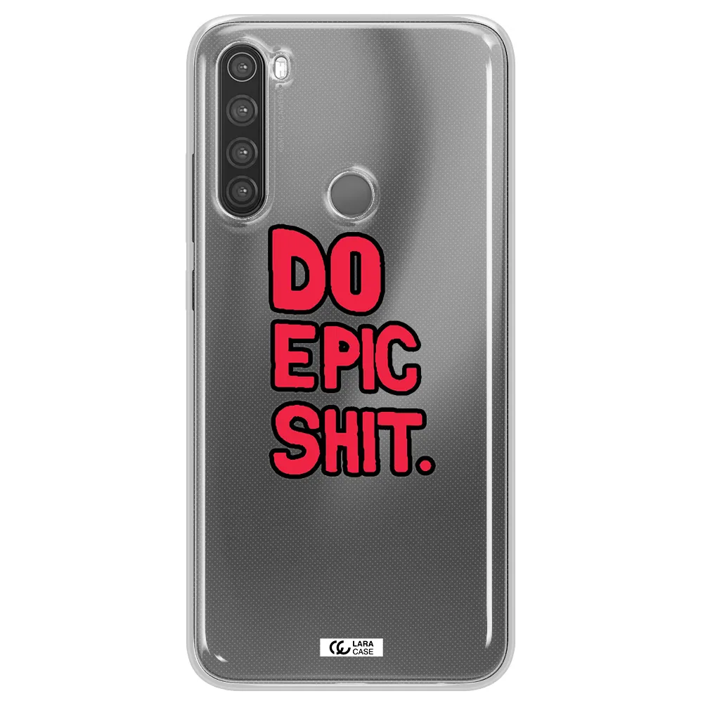 a red and black text Xiaomi Note 8 Clear TPU Case