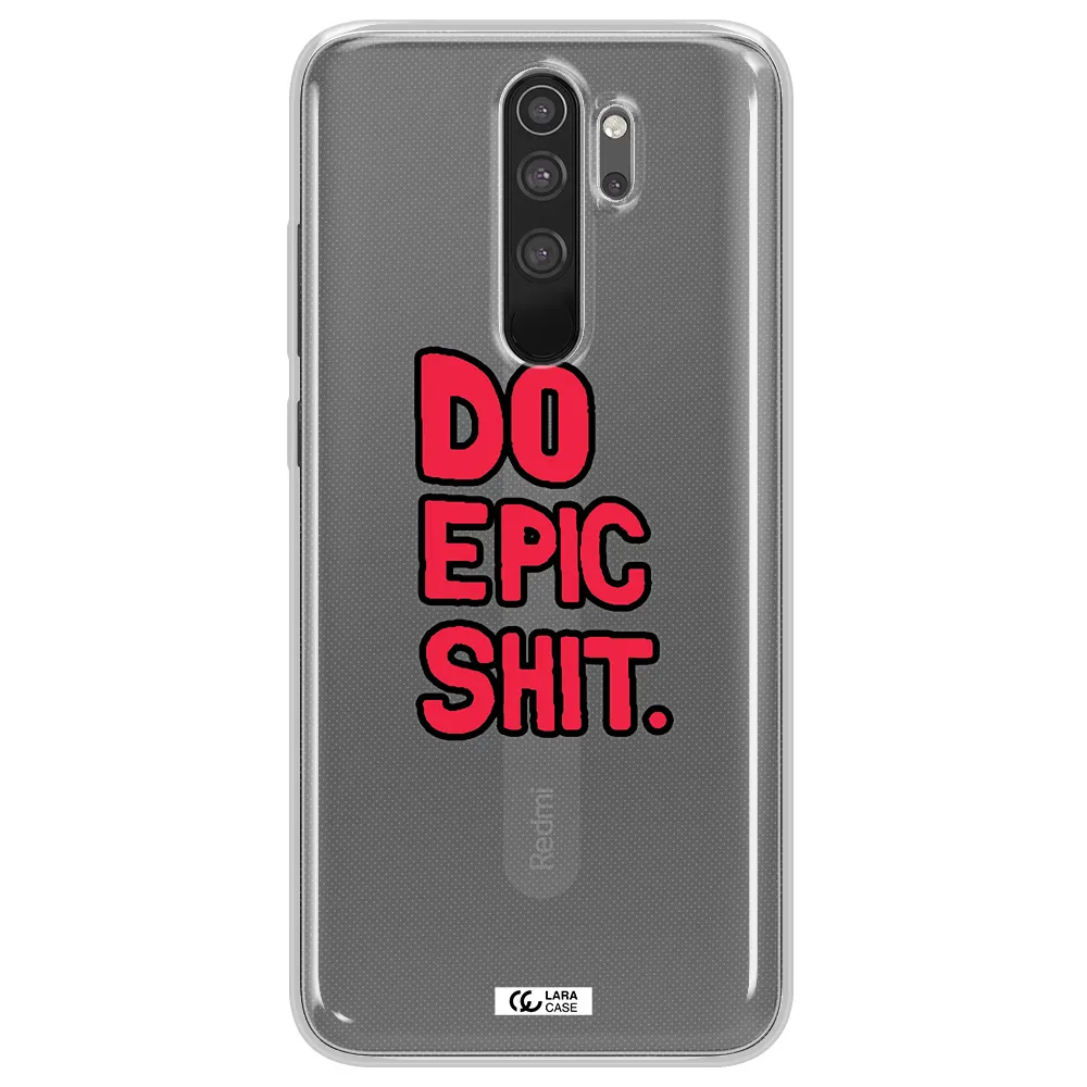 a red and black text Xiaomi Note 8 Pro Clear TPU Case