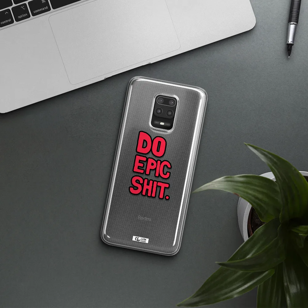 a red and black text Xiaomi Note 9S Clear TPU Case