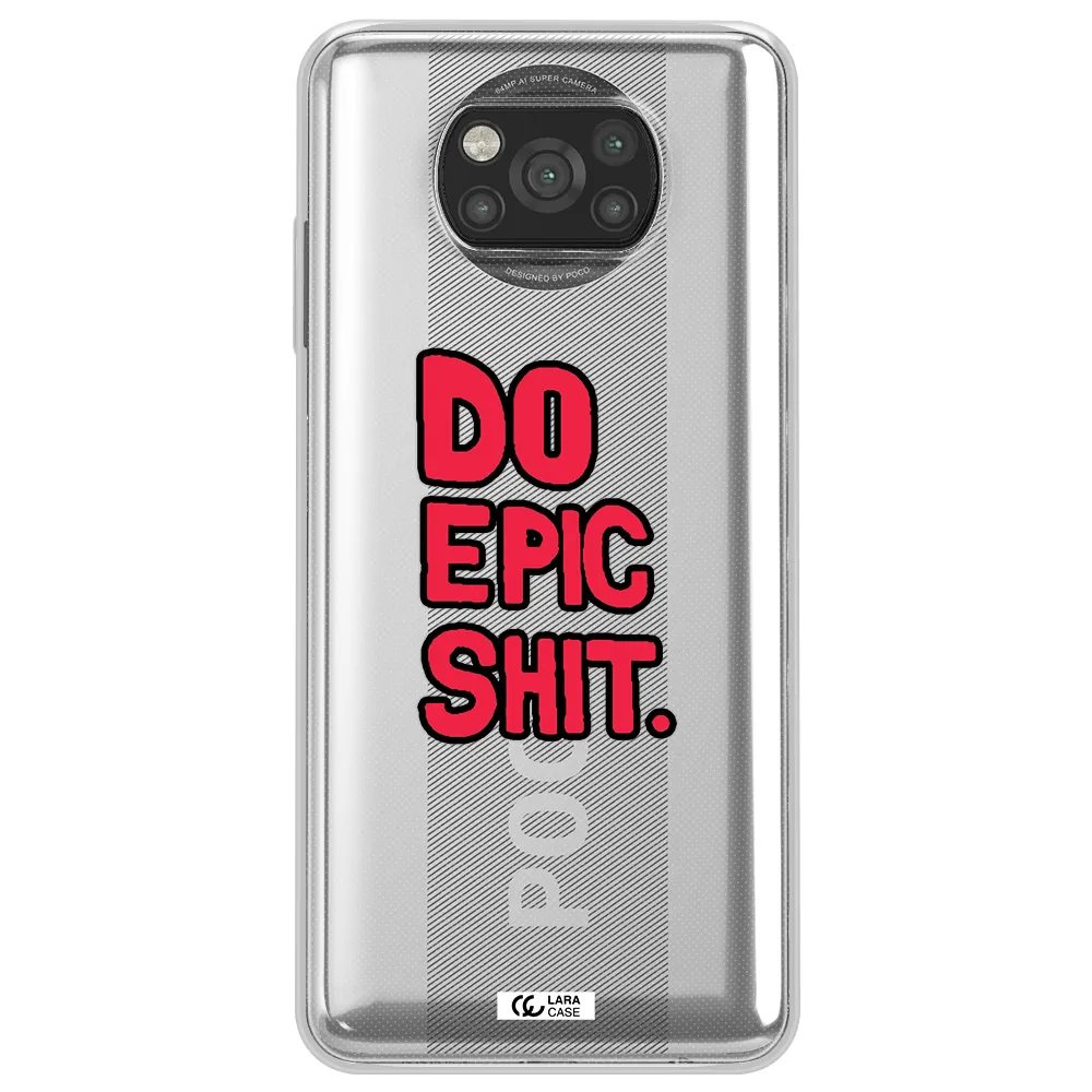 a red and black text Xiaomi Poco X3 Clear TPU Case