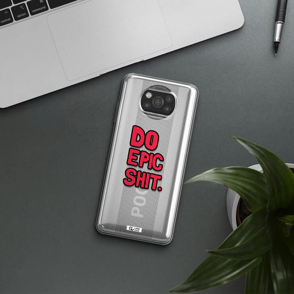 a red and black text Xiaomi Poco X3 Clear TPU Case