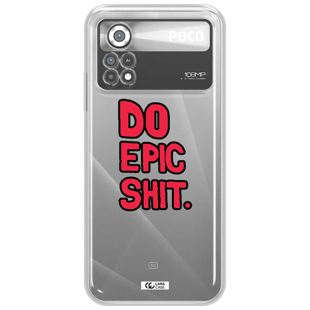 a red and black text Xiaomi Poco X4 Pro Clear TPU Case