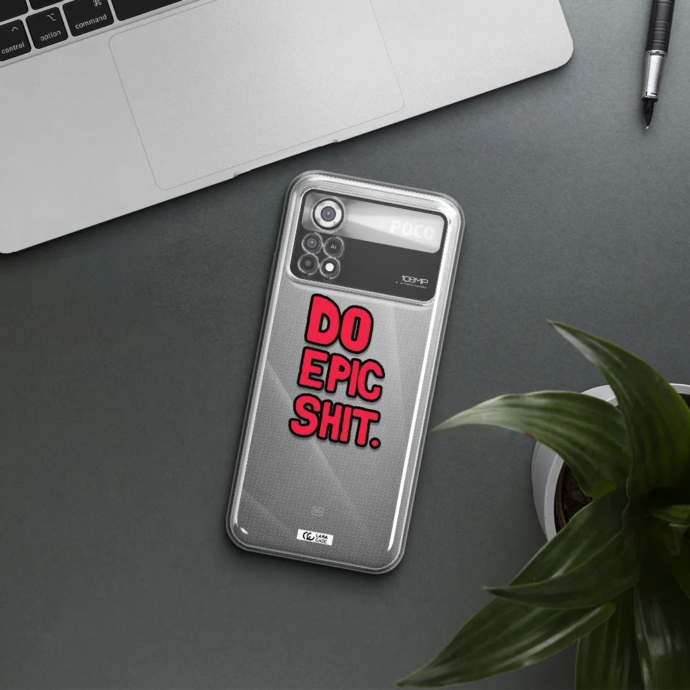 a red and black text Xiaomi Poco X4 Pro Clear TPU Case