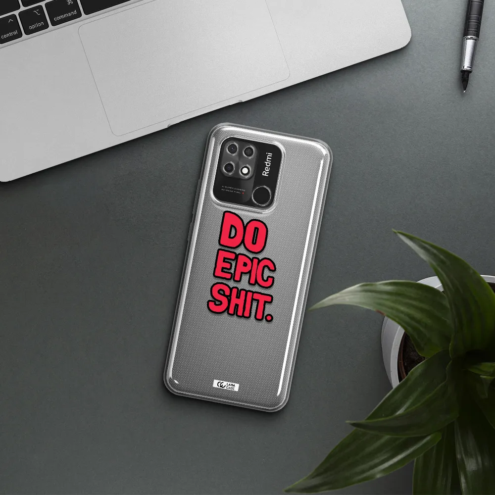 a red and black text Xiaomi Redmi 10C Clear TPU Case