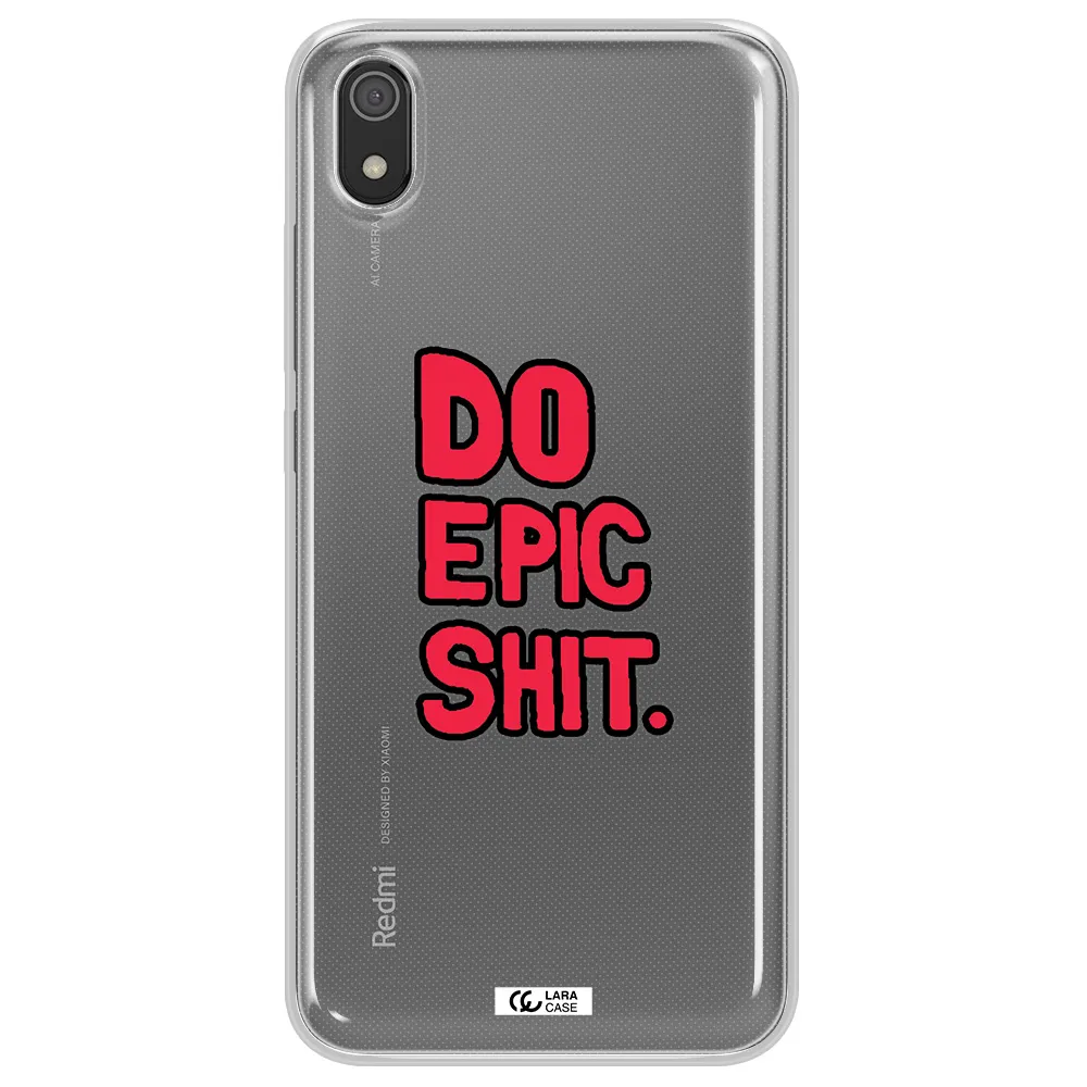 a red and black text Xiaomi Redmi 7A Clear TPU Case
