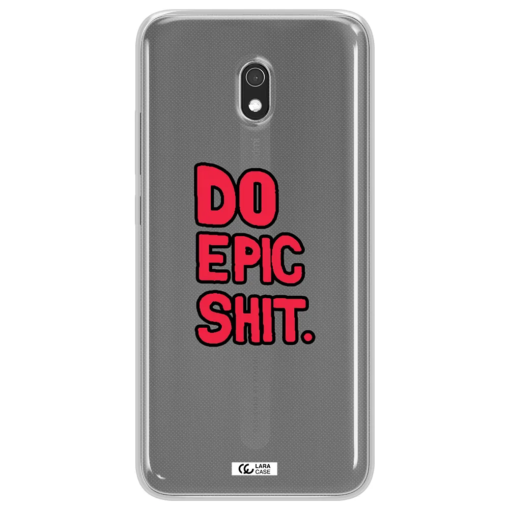 a red and black text Xiaomi Redmi 8A Clear TPU Case