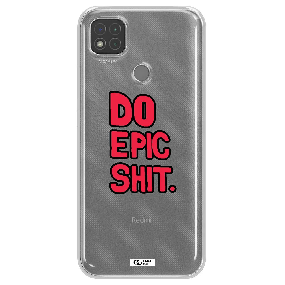 a red and black text Xiaomi Redmi 9C Clear TPU Case