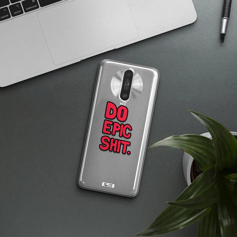 a red and black text Xiaomi Redmi K30 Clear TPU Case