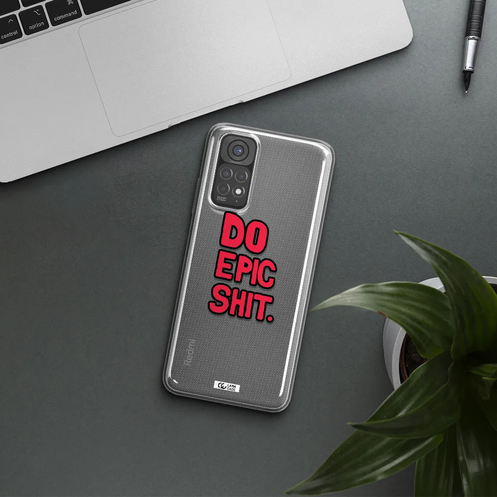 a red and black text Xiaomi Redmi Note 11 Clear TPU Case