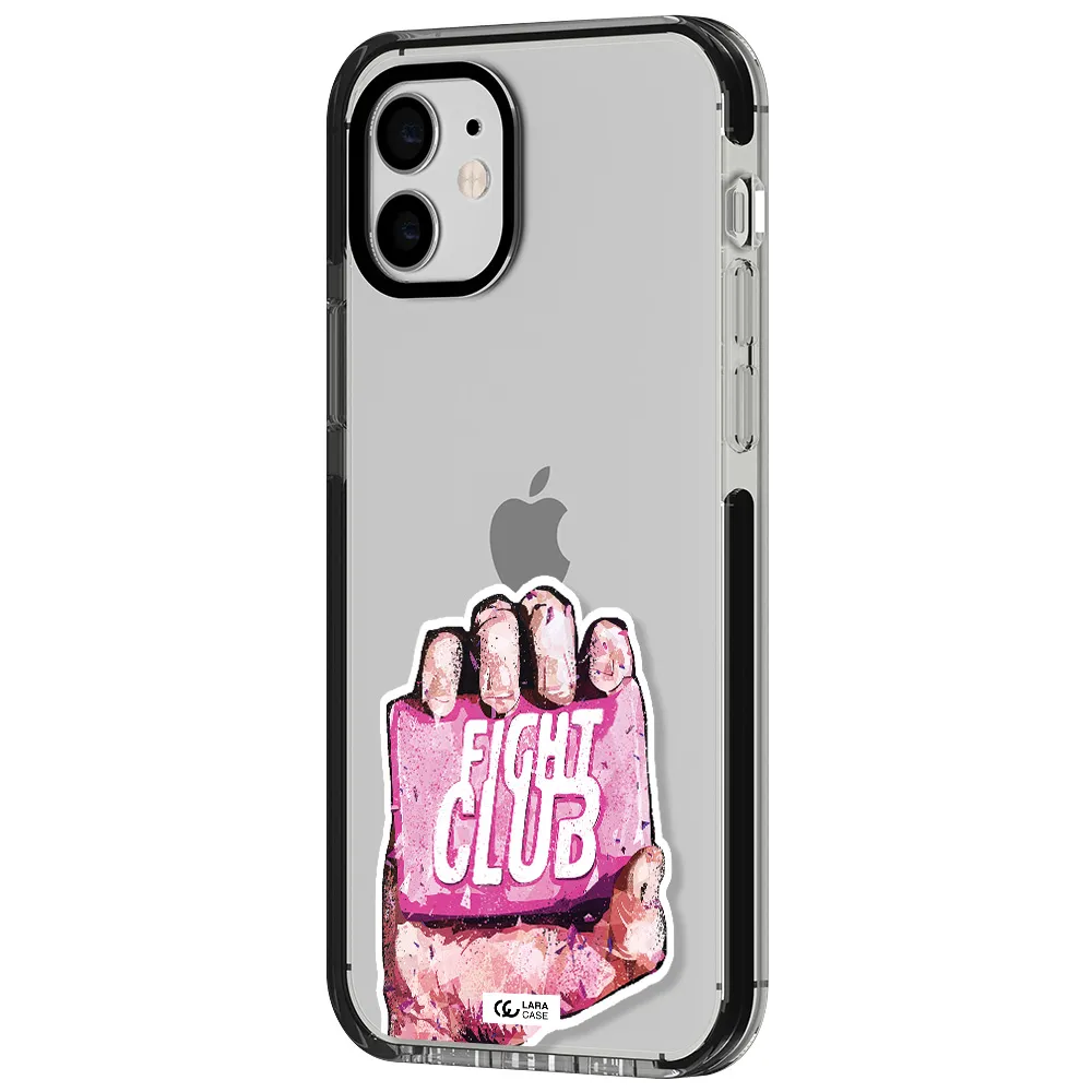 a hand holding a pink bag Apple iPhone 11 impact black border Case