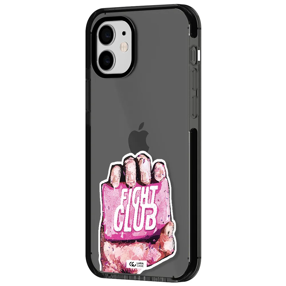 a hand holding a pink bag Apple iPhone 11 impact Smoke Black Case