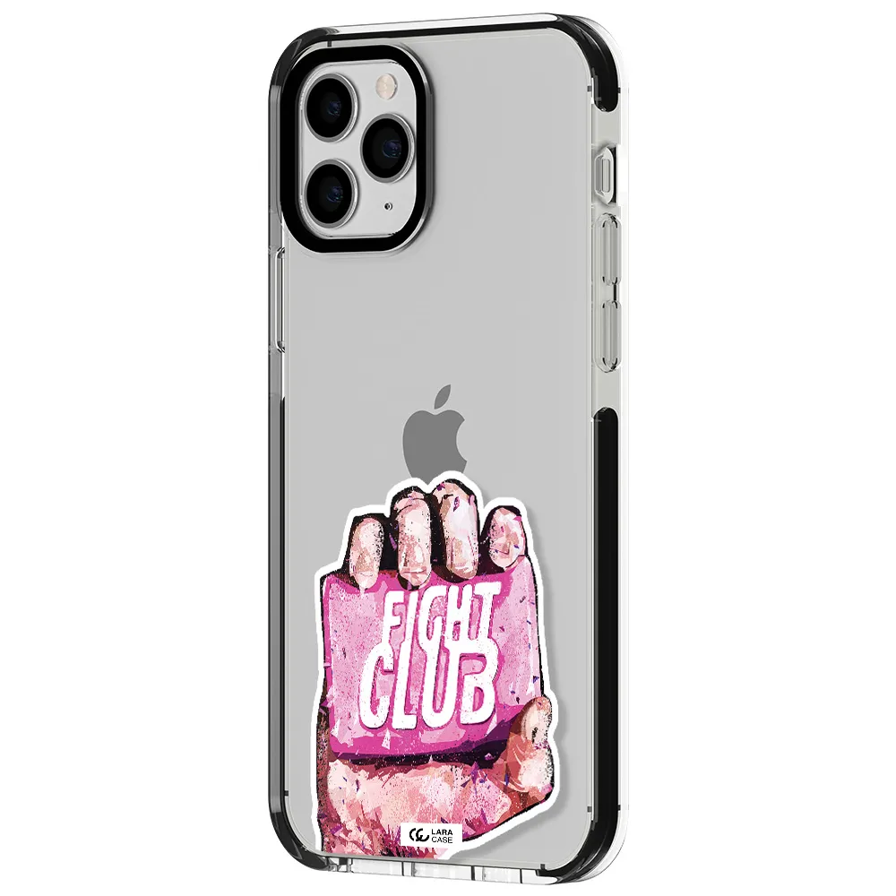 a hand holding a pink bag Apple iPhone 11 pro impact black border Case
