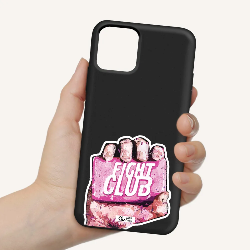 a hand holding a pink bag Apple iPhone 11 pro max Silicone black Case